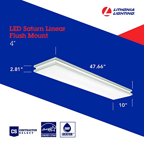 Image of Lithonia Lighting Saturn 4 Foot LED Kitchen Light Fixture, Linear Flush Mount Ceiling Light, 4000K Cool White, 3206 Lumens, 120 Volts, 39 Watts, Damp Listed, Brushed Nickel (FMFL 30840 SATL BN)