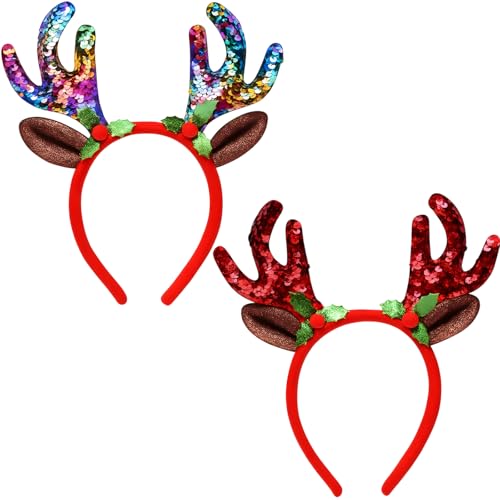 XazNvc Reindeer Antlers,Christmas Headband,2 Pcs Cute Sequin