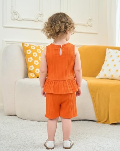 Image of Weebaby Baby Clothes Girl Toddler Summer Outfits Infant Casual Sleeveless Halter Ruffle Tank Cute Short Set Baby Clothing