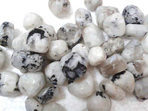 Jet Rainbow Moonstone Tumbled Stone 100 Grams Approx. 0.75" to 1"inch w/Velvet Pouch (Rainbow Moonstone)