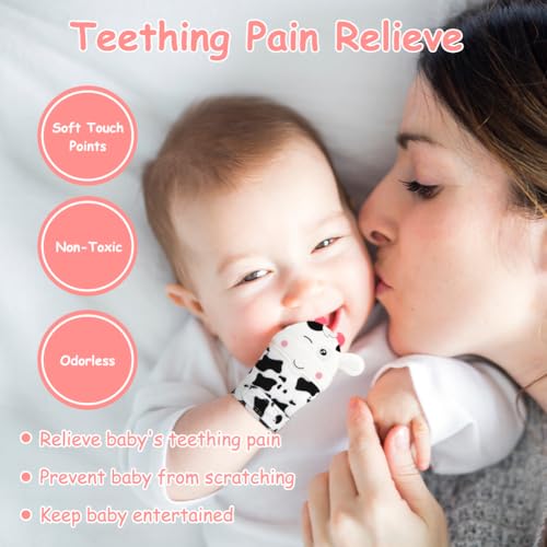 Image of 2Pack Silicone Teething Mitt, Cow Baby Teething Toy for 0-6 6-12 Months, Food Grade Silicone Infant Teething Mitten, BPA-Free Baby Chew Toys for Pain Relief, Sucking Needs