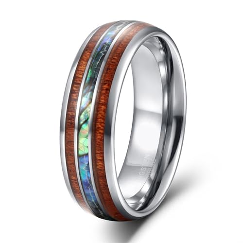 Bague en tungstène 8mm nacre d'ormeau et bois pour votre quotidien actif