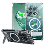 condgood for OnePlus 12 Case, Strong Magnetic Compatible with Magsafe, Built-in Metal Kickstand 4-Corner Airbag Military Grade Protection Anti-Yellowing Phone Cover for One Plus 12 (2024) - Clear