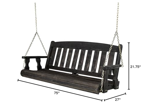 Image of Amish Casual Heavy Duty Mission Treated Porch Swing, 6-Foot, Semi-Solid Black Stain, 8Ft Chains, Without Cups