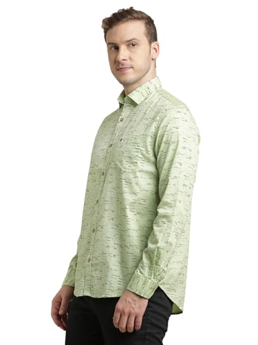 Image of Turtle Men 100% Cotton Slim Fit Mint Green Printed Full Sleeve Casual Shirt
