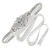 E-Clover Rhinestone Ribbon Sash Belt for Bridal Women's Wedding Dress Belt (Silver Applique/Off white)