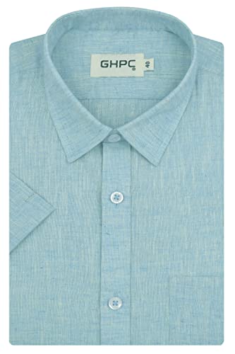Image of GHPC Cotton Linen Plain Solid Half Sleeves Regular Fit Formal Shirt for Men
