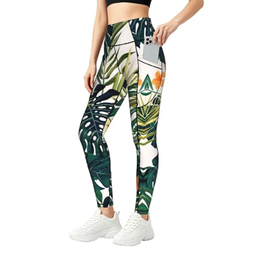 Leggings tropicales de verano para mujer conjuntos de entrenamiento fitness con bolsillos