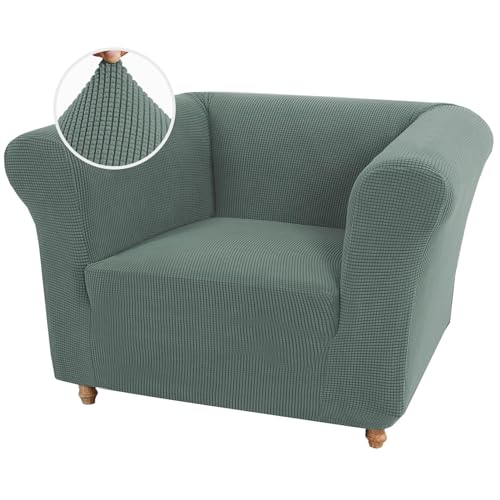 Housse de canapé Chesterfield extensible 1 place jacquard vert clair - 2
