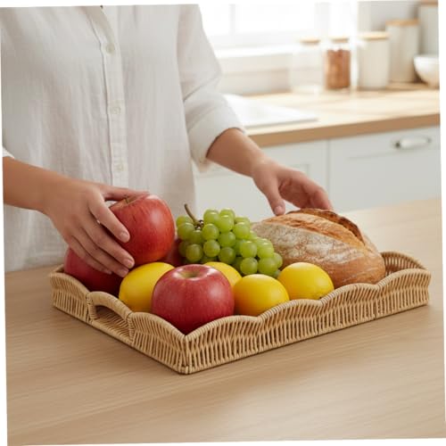 Bandeja de ratán rectangular de 15x11x2 pulgadas con asas para servir comida en casa 5