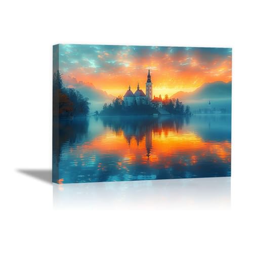 Peinture sur toile château pour habiller un mur vide salon et bureau 30x50