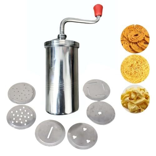 Image of Stainless Steel Sev Sancha Machine | Murukku Chakli Maker with 6 Jali Discs | Namkeen & Snacks Press Machine | Kitchen Tools for Sev, Gathiya, Sevaiya, and Chakli Making