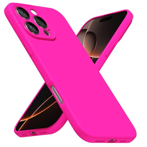 LoeoeL for iPhone 16 Pro Phone Case Silicone, Fluorescent Neon Hot Pink Bright Color Matte TPU, Minimalist Ultra Thin Slim Soft Rubber Gel Girly Cute Case for Women Men, Camera Cover Protection by LoeoeL - Used condition - US$5.24