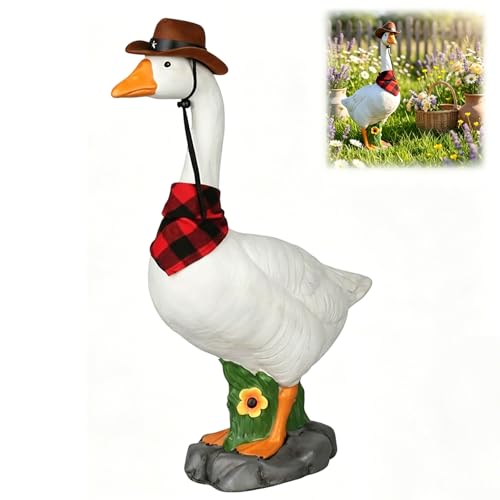 Image of Large Porch Goose Statue, Goose Outdoor Lawn and Garden Statue, Resin Animal Figurine with Hat & Bandana, Farmhouse Yard Ornament