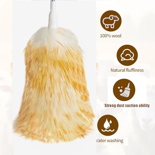 Image of Lambswool Feather Duster with Extension Pole up to 85inch,Extendable Feather Duster Used for Cleaning High Ceiling Fan, High Ceilings,Furniture,Hard to Reach Areas