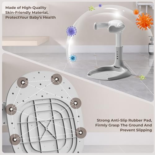 Image of Adjustable Baby Shower Stand, Baby Bath Stand, Baby Shower Standing Support with Adjustable Height and Safety Handle, Foldable and Compact Baby Bathtub with Stand for Baby 6-36 Months (Grey)