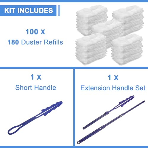 Image of JMIATRY 100PCS Disposable Duster Refills for Swiffer Heavy Duty Duster Refills 180 Duster Refill Bulk Duster Pads with Extendable Handle Disposable Dusters for Cleaning Home Office Blinds Ceiling