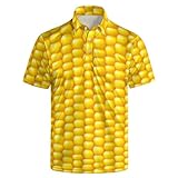 wunjqen Men's Corn Polo Shirts Funny Golf Shirts for Men Moisture Wicking Quick-Dry Golf Polo Shirts Corn L