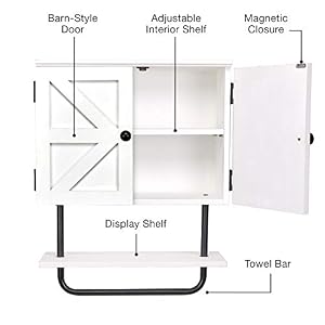 EXCELLO GLOBAL PRODUCTS 17×21 Barndoor Bathroom Wall Cabinet Space Saver Storage Cabinet Kitchen Medicine Cabinet with Adjustable Shelf and Towel Bar White