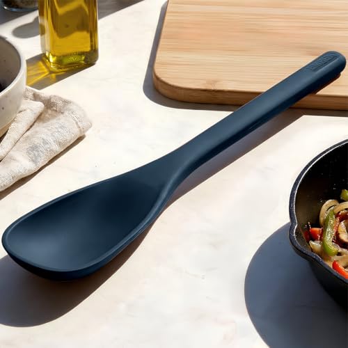 Image of Ember Cookware Silicone Stir Spatula 27 cm | 230C Heat Resistant | Platinum Grade Silicone Stirring Spoon | Heat Resistant Spatula for Cooking & Serving | Non Scratch Seamless Unibody Design | Blue