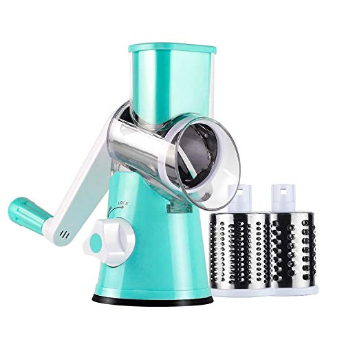 Käsereibe Shredder Chopper, Rotary Round Tumbling Box Slicer Reibe mit starker Saugbasis, Nussmühle Gemüseschneider, Hash Brown, Kartoffel,Blau