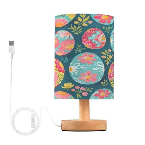 SDMKA Easter Egg Pattern Bedside Table Lamp for Bedroom, Minimalist Nightstand Lamp with Round Fabric Shade for Living Room, Office, No Bulb Required