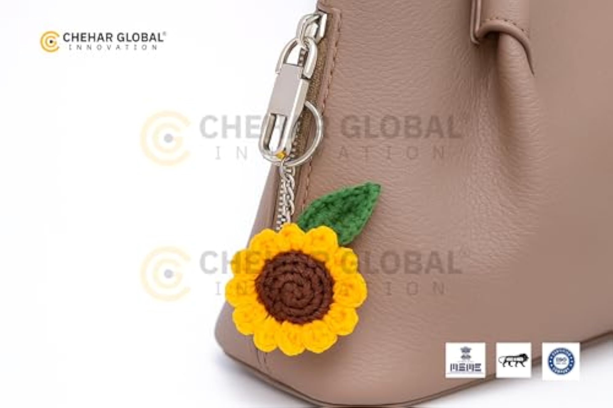 Crochet Sunflower Keychain, Decorative Charm for Bags