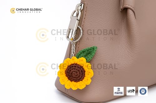 Image of JCGI Handmade Crochet Sunflower Keychain Decorative Cute Bag Purse Keyrings Charm Love Stylish Lightweight Motorbike Car Unique Personalized Keychain Girlfriend Sister Gift Travel Accessories