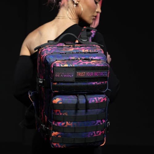 Image of WOLFpak 25L Athletic Gym Backpack - Durable 1000D Waterproof Oxford Material with MOLLE Webbing, Laptop Pocket & Dual Cup Holders, Durable Fitness /Travel /Military Daypack (Neon Leopard)