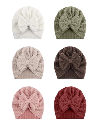 Image of ZURLEFY 6 PCS Stretchy Baby Turban Hats, Baby Hat with Bows for Girls, Baby Boys Caps, Toddler, Newborn, Infant Hat Unisex