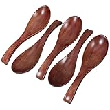SHERCHPRY 5pcs Japanese Style Wooden Ramen Spoons Set Medium Size Square Handle Soup Spoons for Rice, Noodles,