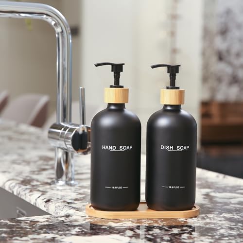 Image of Black Soap Dispenser, Hand Soap, and Dish Soap Dispenser Set Suitable for Kitchen Counter Decor. (Black)