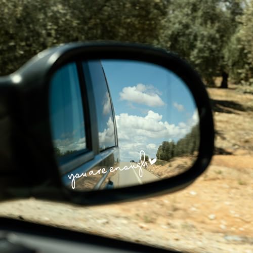 Image of Miarita 3X Hello Beautiful Rearview Mirror Decal, Vanity Mirror Stickers, Car Decals for Women, Rear View Mirror Sticker, Car Stickers and Decals, Rearview Mirror Accessories, (You are Enough White)