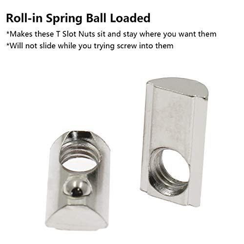 Touhia 3030 Series M8 T Slot Nuts Roll-In Spring Ball Loaded Elastic Nuts For 3030 Series Aluminum Extrusion Profile Rail With 8Mm Slot - Pack Of 20 #TOP2