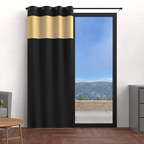 Soleil d'ocre, Curtain with Eyelets Washed Cotton 135 x 250 cm Jute, Black, W 98.4" x L 55.1" (1 Panels) - Image 2