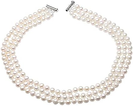 Real Wedding 3 Triplets Strand White Cultured Freshwater Pearl Necklace for Women Good Luster Anniversary Wife Gift