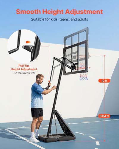 Image of VEVOR Basketball Hoop, Basketball Hoop 44 48 50 54 Inchs PC Backboard, 4.4-10FT Height Adjustable, Basketball Portable Hoop& Goal, Indoor /Outdoor Classic Basketball Court, Teen Adult School Park
