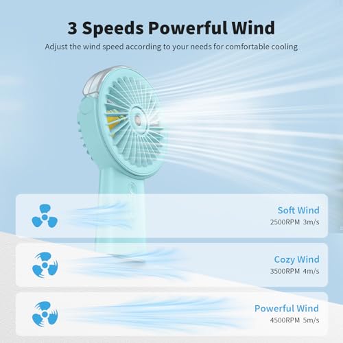 Otlonpe Misting Fan Portable Fan with Mist,Small Handheld Fan 4000mAh Rechargeable Fan,Water Spray Hand Held Fan Battery Operated,Mister Hand Fan Cooling Personal Fan,Travel Indoor Outdoor Women Kids