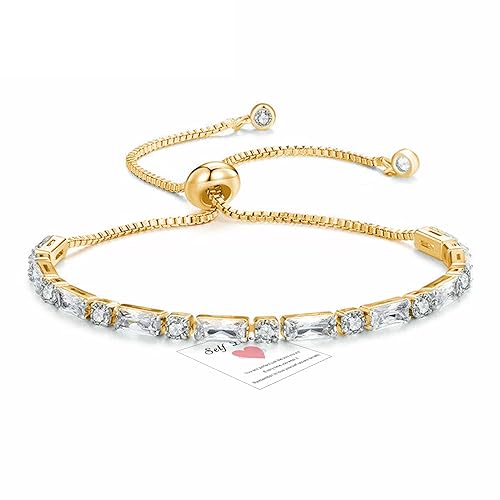 Image of HEEYA Tennis Bracelets for Women, Gold Bracelet, Gold Crystal Friendship Bracelet, Adjustable Tennis Bracelets Cubic Zircona Lady Birthday Jewellery Gifts for Women