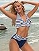 Sopliagon Women's Bikini Sets Twist Front Two Piece Swimsuit Halter Bathing Suit Darkbluestriped S