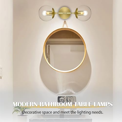 KoKo&Yukina Mid Century Modern Bathroom Vanity Light, 2 Light Globe Sconce, Gold, W 7.7'' x H 19'' x D4.7'' by KoKo&Yukina - Used condition - Image 3