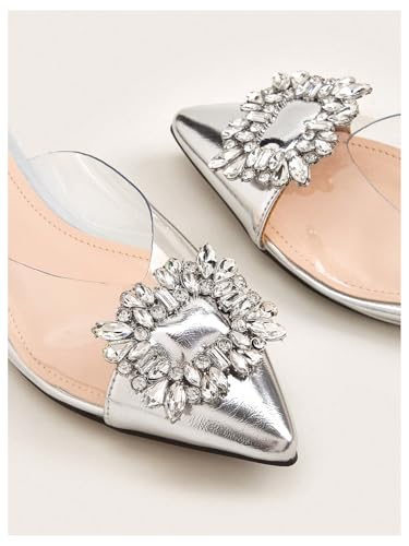Floerns Women's Rhinestone Transparent Closed Pointed Toe Backless Mules Flat3