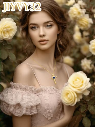 Rose Cross Necklaces for Women, 14K Gold/Rose Gold Cross Jewelry with Birthstone Pendant, Anniversarry Birthday Gifts for Her Wife Mom Grandma, 18+2 Inch Chain4