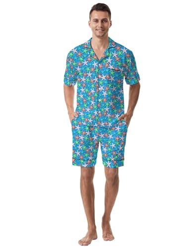 Men's Short Sleeve Pajama Set Duck Funny Sleepwear Button-Down Pjs Sets Two-Pieces Loungewear with Pockets3