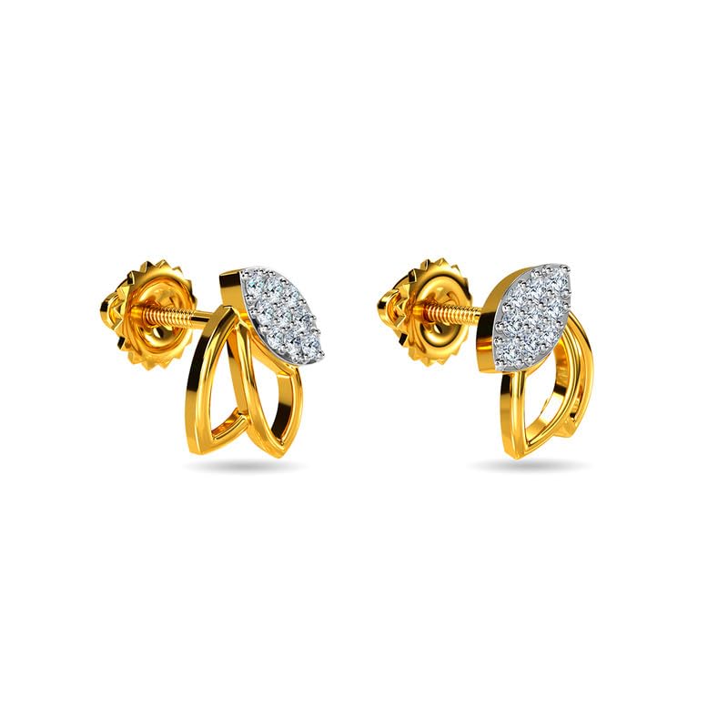 Image of KISNA JEWELS 14KT|18KT BIS Hallmark Pure Gold and Diamond Stud Earrings For Women with Screw Back clouser