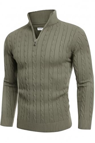 Image of TYSORT Men High Neck Zipper Full Sleeve Cable Knitted Winter Sweater,Cable Knit Sweater for Men