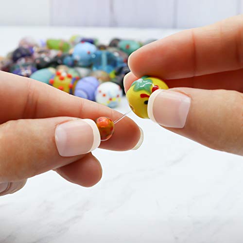 Fun-Weevz Assorted Glass Beads for Jewelry Making Adults, Bulk Glass Beads for Crafts, Lampwork Murano Bead Mix for Bracelets and Necklaces, Crafting Beads Supplies Kit, Large & Small Beads