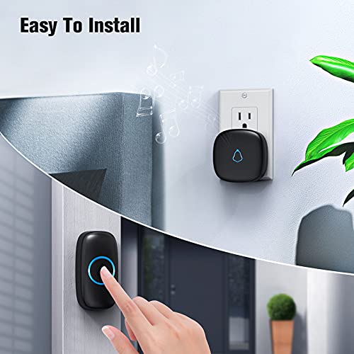 SECRUI Doorbell, Wireless Doorbell with 2 Receivers Easy installation, Adjustable Volume, 58 Chimes, Colorful LED, 1000Ft Range, M520+F55, Black - Thumbnail 2