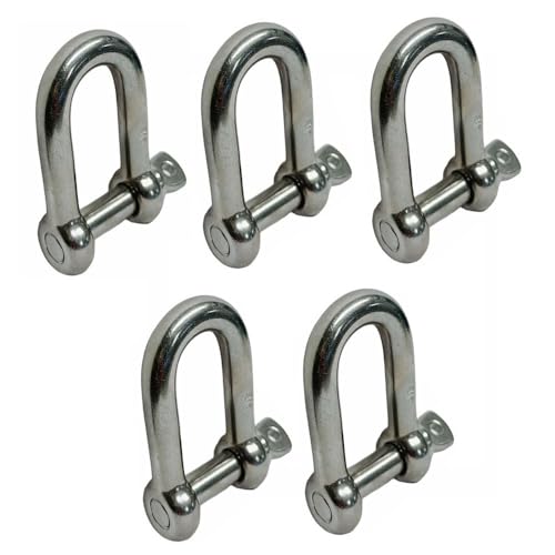 Prolinemax 5PC 3/16'' Chain D Type Rigging Bow Shackle Anchor for Boat SS Paracord