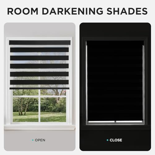 Joydeco Cordless Zebra Blinds for Windows, Dual Layer Light Control Window Blinds with Light-Proof Aluminum Cover, Free-Stop Roller Shades for Home & Office (Black,30" W x 75" H) by Joydeco - Image 6